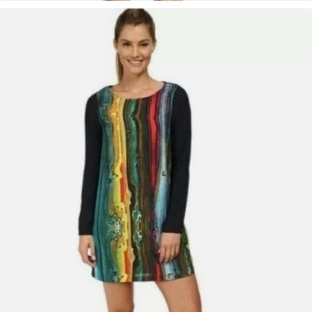 Women Prana Cece Medallion Abstract Lined Shift Dress M Multicolor Art to Wear